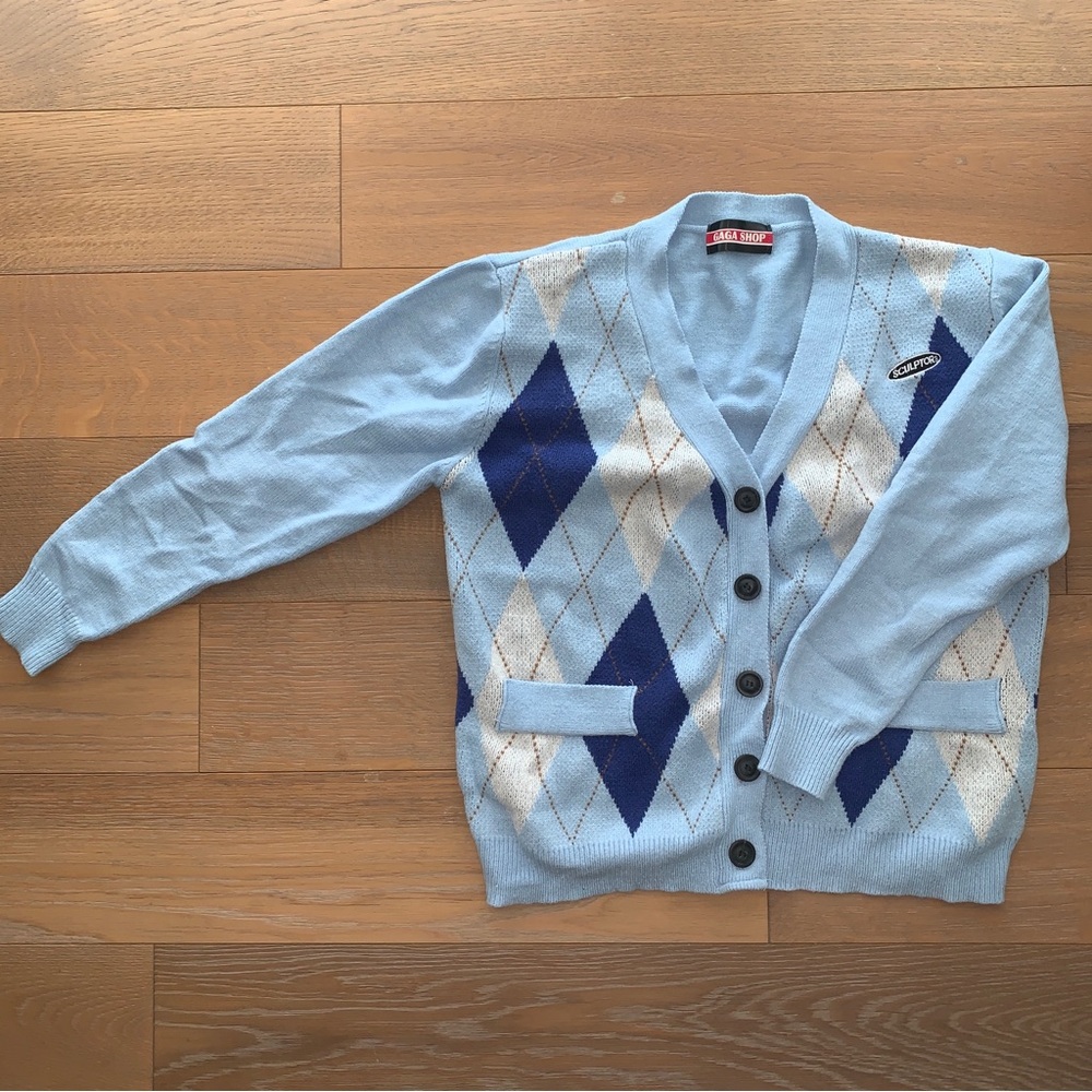 Blue plaid button down cardigan
